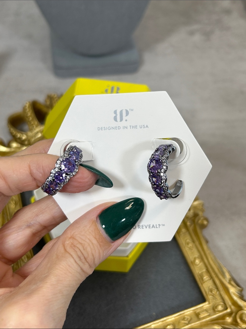 Earring Reveal™ Purple Topaz Crystal and Hematite Earrings